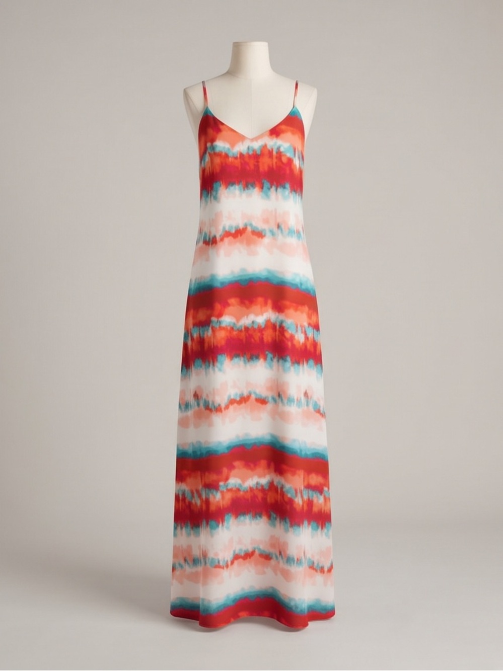 Pink Lily Red & Teal Tie-Dye Maxi Slip Dress